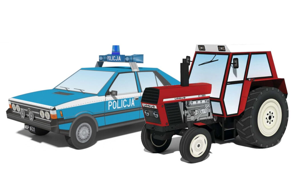 Policyjny Polonez i Ursus C-385 z Kartonowego Express-u
